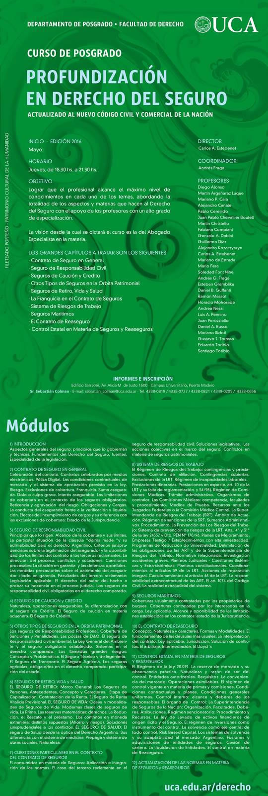 Curso de Posgrado - PROFUNDIZACI�N EN DERECHO DEL SEGURO - UCA