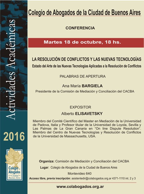 Conferencia: RESOLUCI�N DE CONFLICTOS Y NUEVAS TECNOLOG�AS