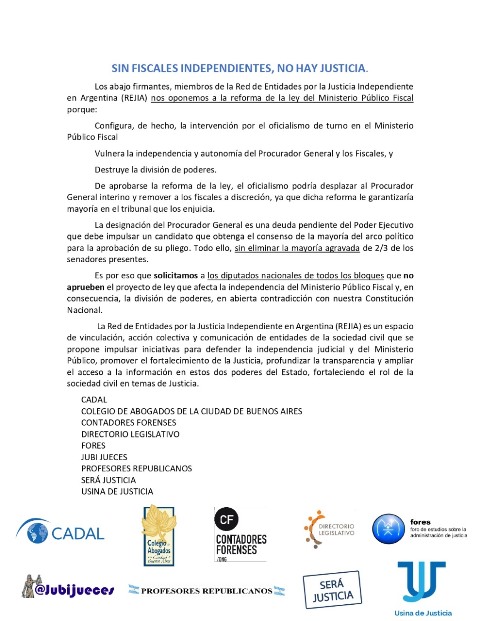 Declaraci�n Conjunta. SIN FISCALES INDEPENDIENTES, NO HAY JUSTICIA 