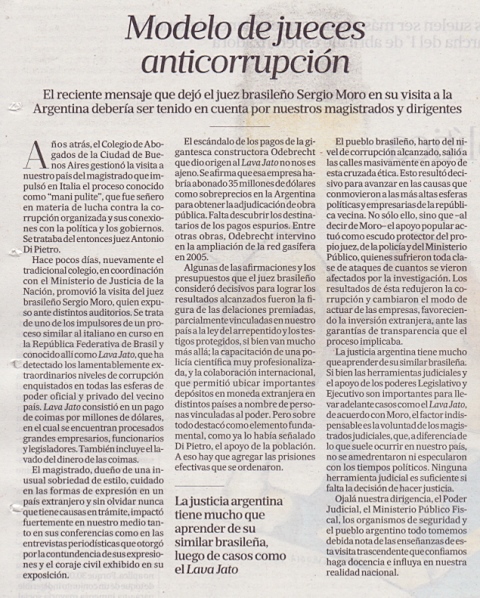 MODELO DE JUECES ANTICORRUPCI�N EDITORIAL DEL DIARIO LA NACI�N 11 de abril de 2017