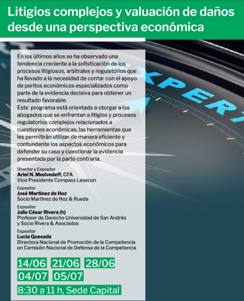 CONVENIO CON UNIVERSIDAD SAN ANDRES CURSO  LITIGIOS COMPLEJOS Y VALUACI�N DE DA�OS DESDE UNA PERSPECTIVA ECON�MICA - Socios CACBA:  Descuento 20%